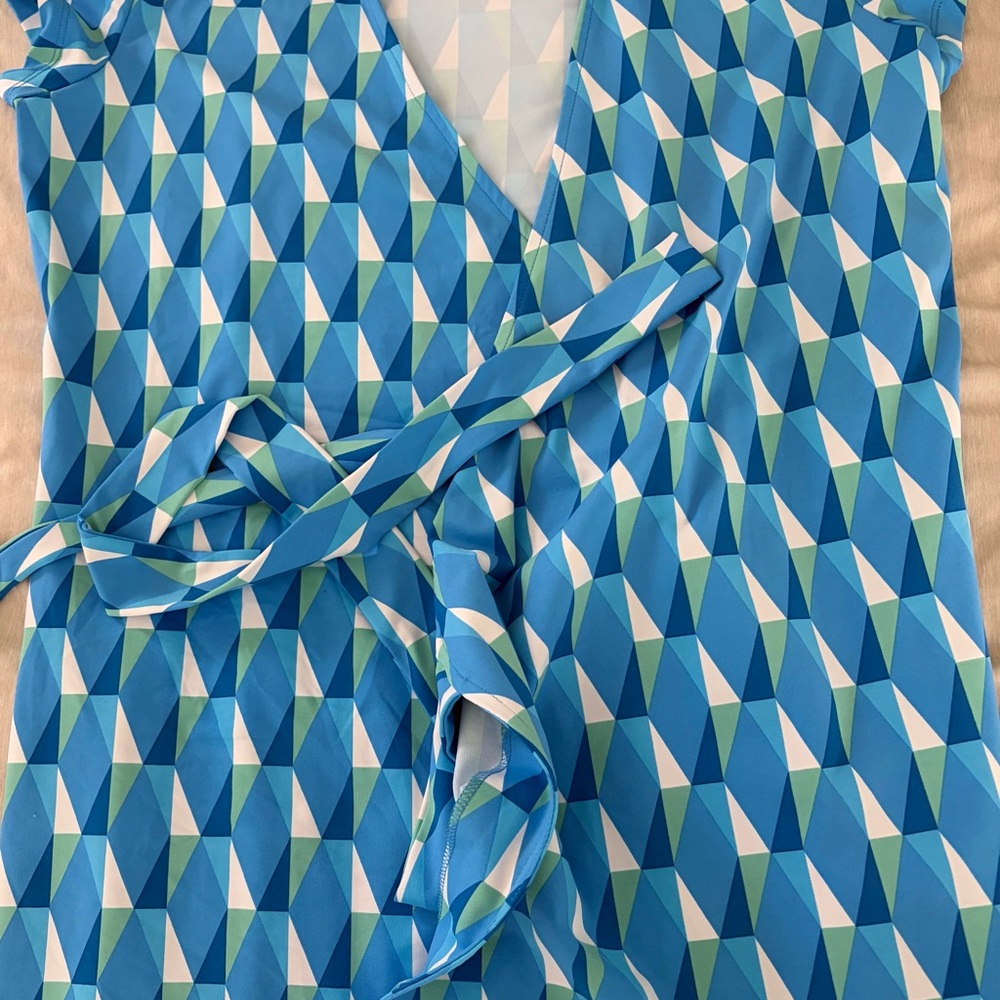 Geometric Blue Wrap Dress
